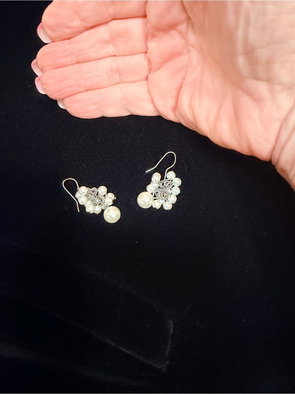 Elegant Pearl Cluster Drop Earrings - Silver Tone